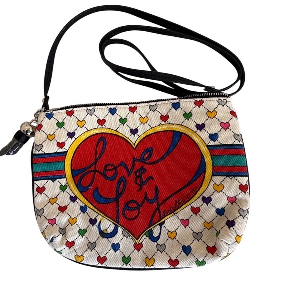 Brighton Love & Joy Crossbody Bag Multicolor Hearts Zip Top Wristlet Strap